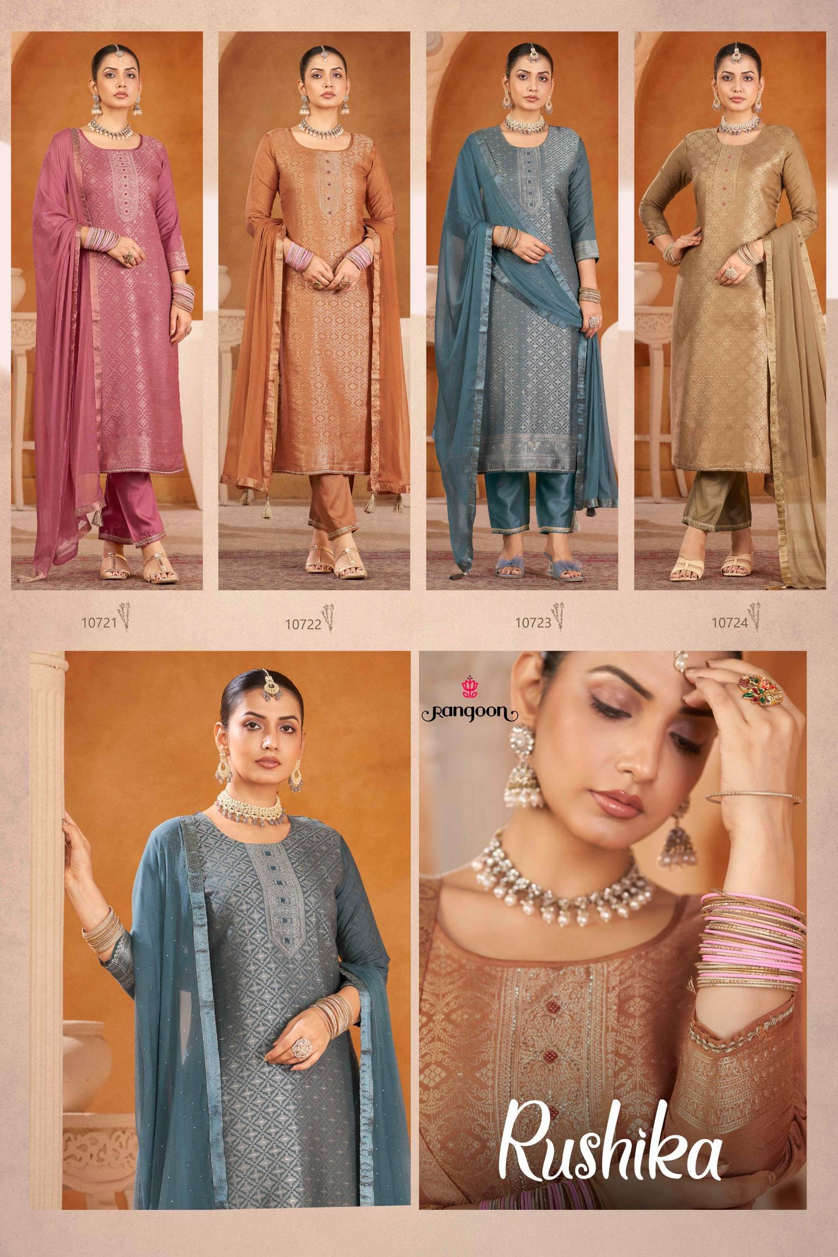 RUSHIKA By Rangoon 10721 to 10724 Series Designer Ethnic Wear Collection Viscose Muslin Dresses At Wholesale Price